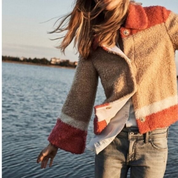 Anthropologie Color block Sherpa Teddy Coat - Picture 2 of 7